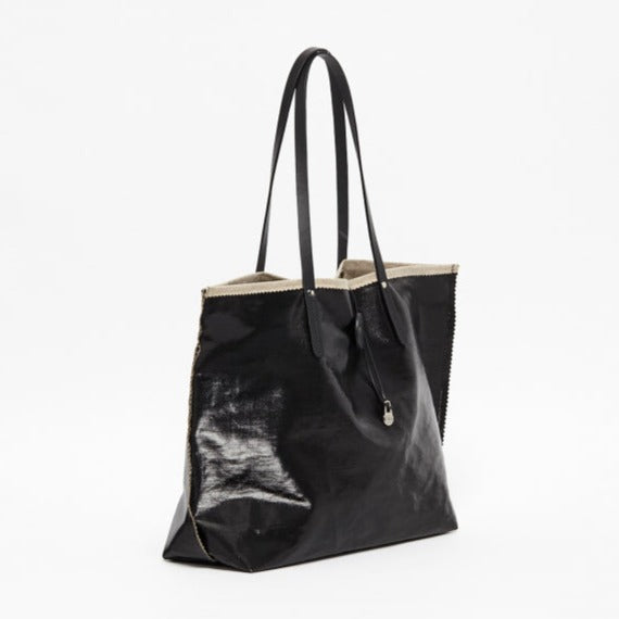 Jack Gomme Atelier Lin Coated Linen Bahia Tote Black Noir - Big Bag NY