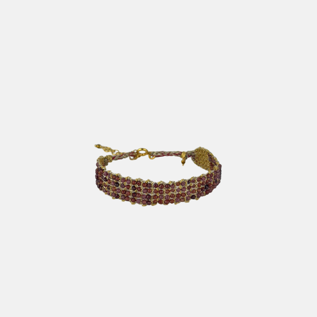 Woven Bracelet with Garnet Gemstones - Big Bag NY