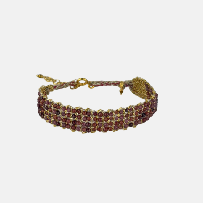 Woven Bracelet with Garnet Gemstones - Big Bag NY