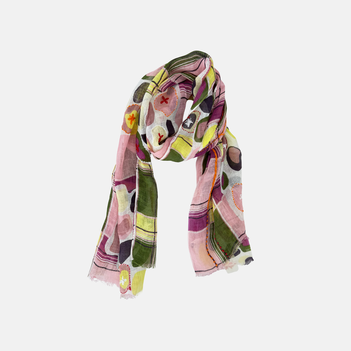 Storiatipic Ayo Embroidered Linen Scarf in Rose - Big Bag NY