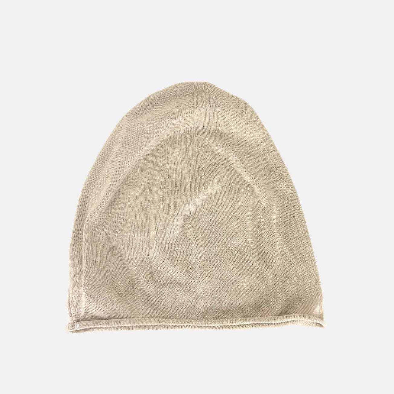 CA4LA MET logo Oversized Silk Knit Cap in Beige - Big Bag NY