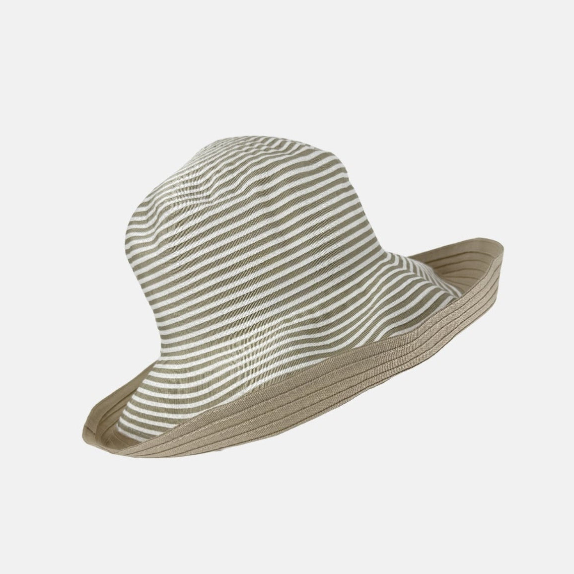 Grevi Wide Brim Striped Cotton Bucket Hat  in Beige - Big Bag NY