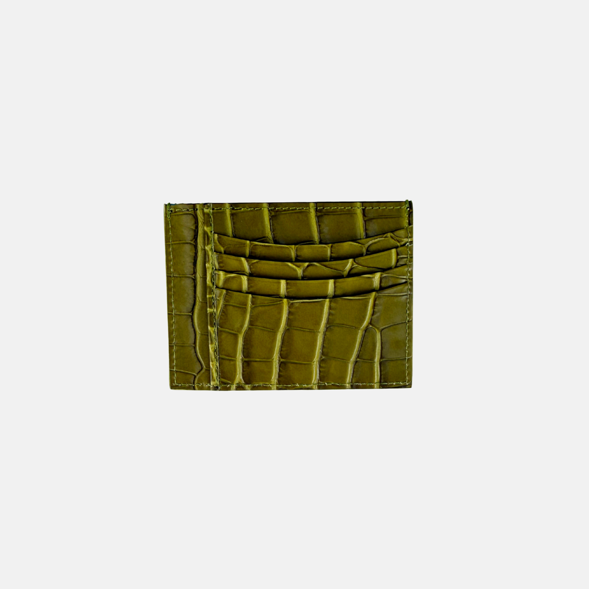 Biagini Croco Embossed Compact Credit Card Organizer in Olive Green - Big Bag NY
