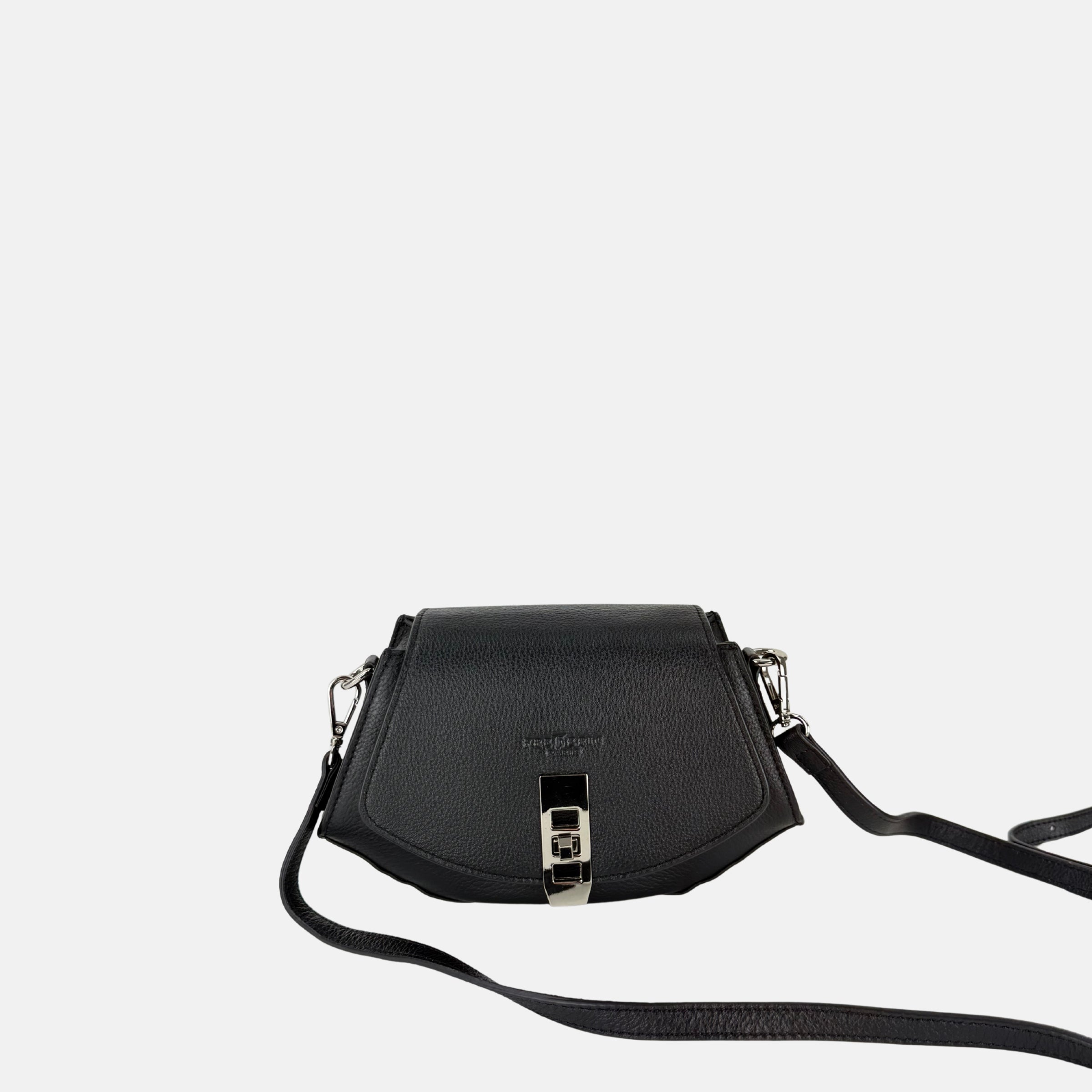Frederic Black Turn Lock Crossbody with Silver Hardware - Big Bag NY