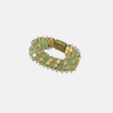Aqua Green Chalcedony and Brushed Gold Cubes with Rutilated Quartz