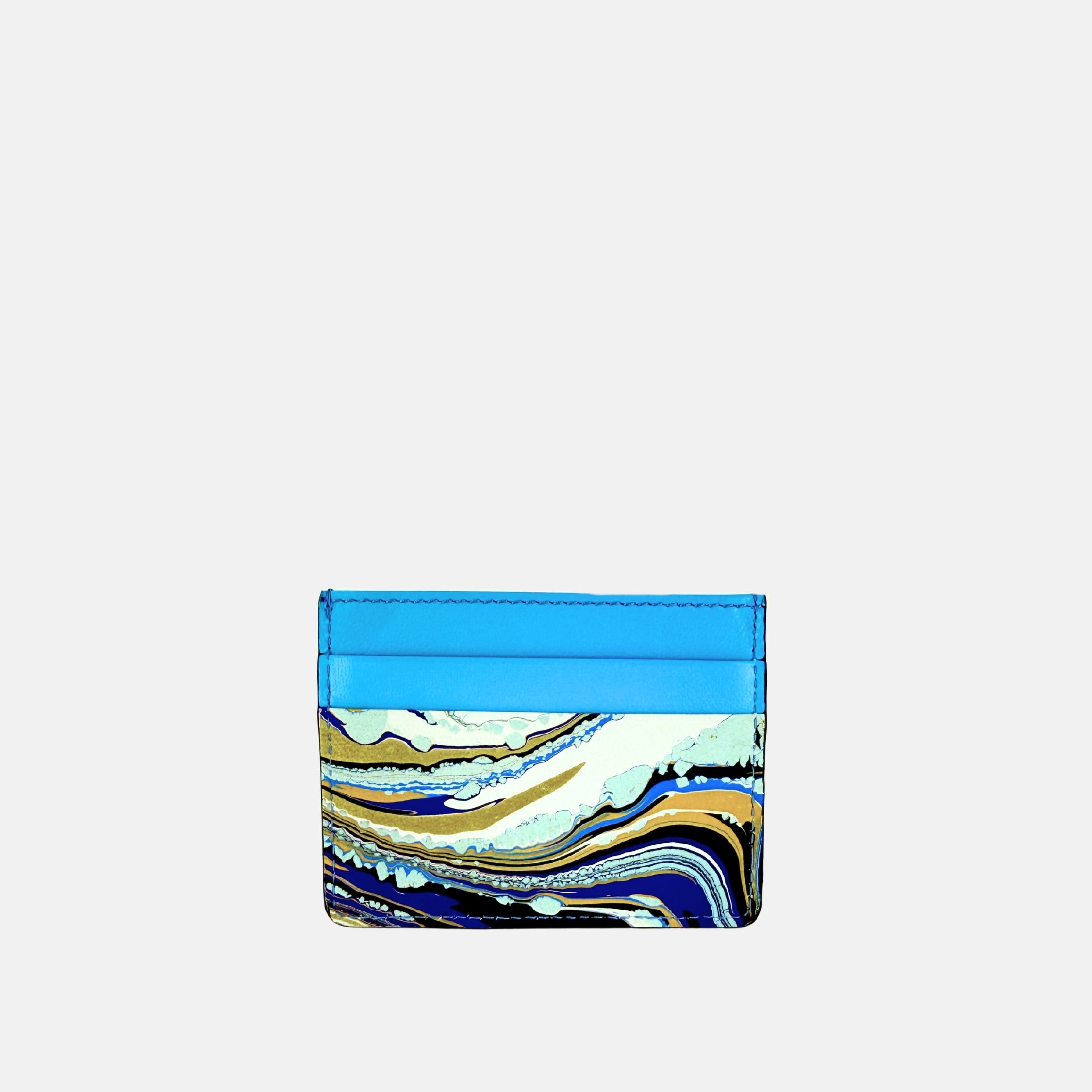 Riccardo Luci Marble Leather Credit Card Holder Aqua Turquoise Mix 2 - Big Bag NY