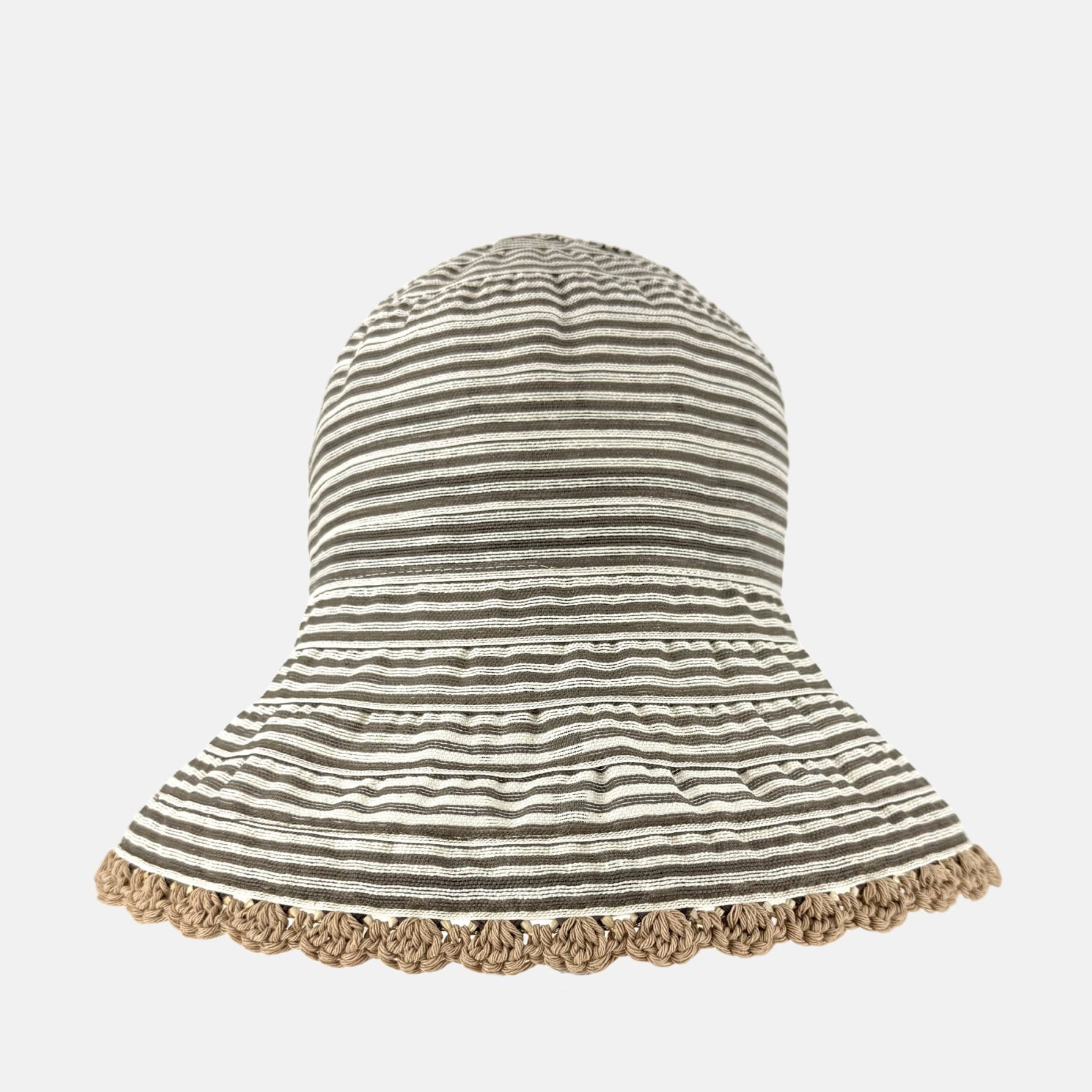 Ferruccio Vecchi Beige Striped Cloche with Crochet Trim - Big Bag NY