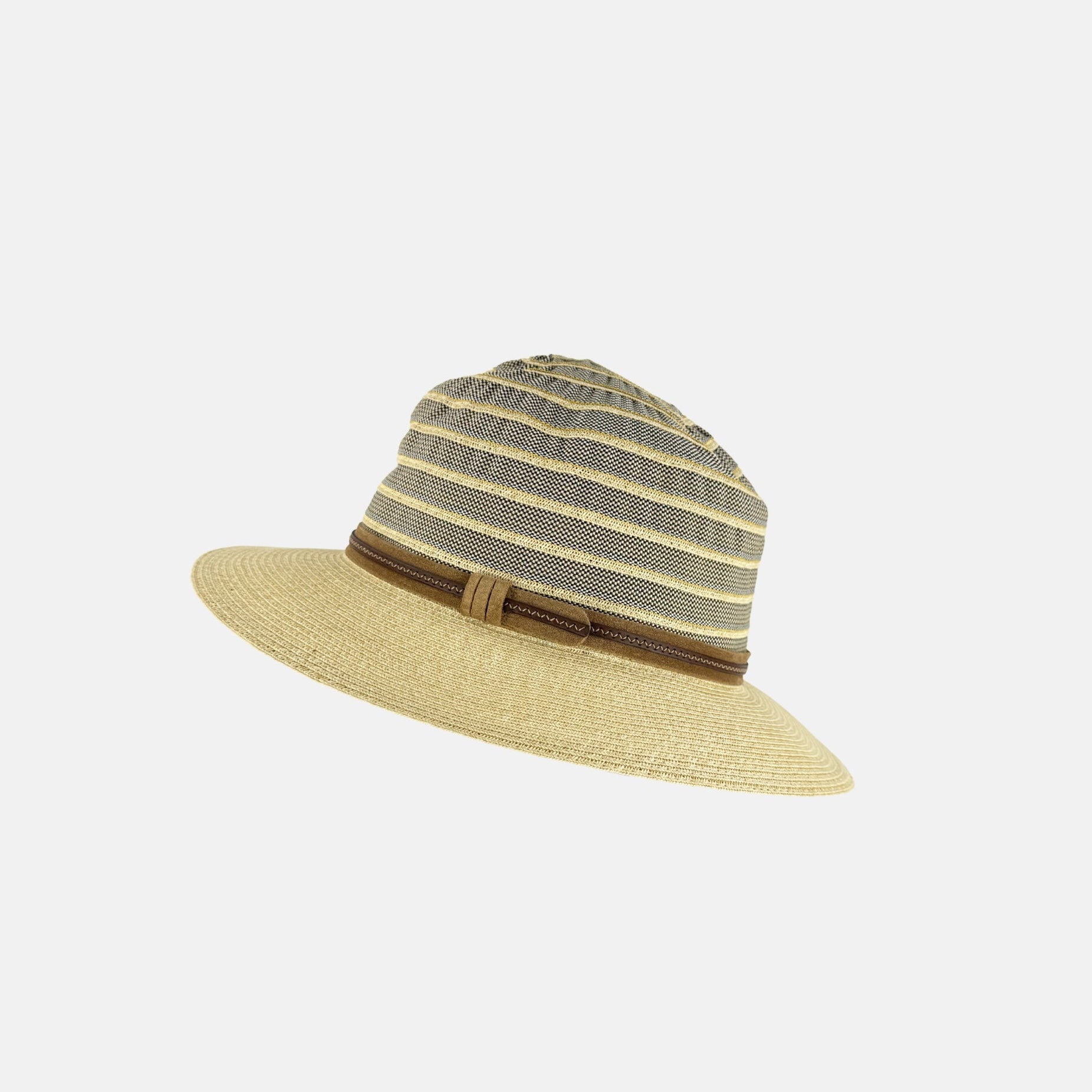 Hats and Dreams Striped Fedora with Contrast Band in Natural Beige - Big Bag NY