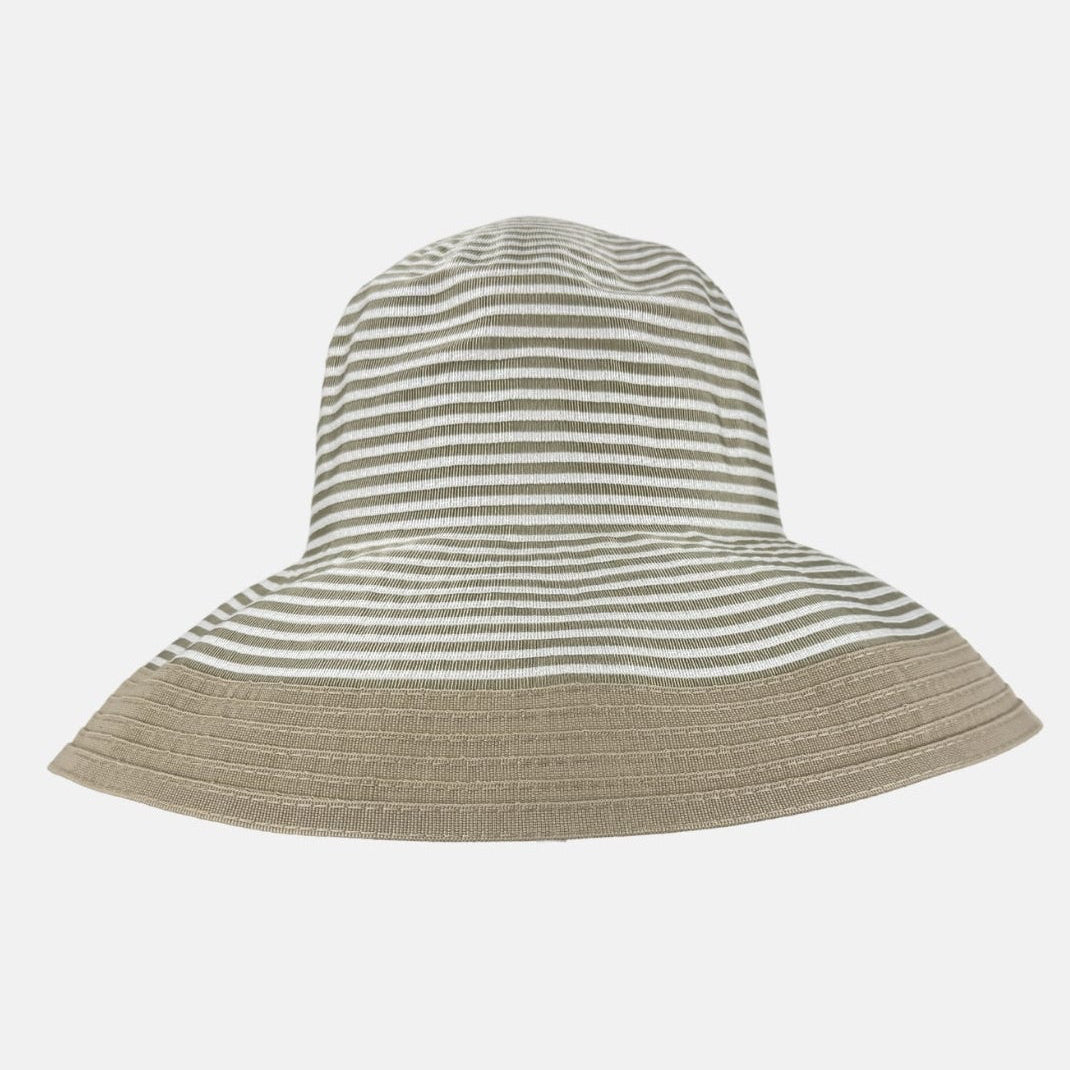 Grevi Wide Brim Striped Cotton Bucket Hat  in Beige - Big Bag NY