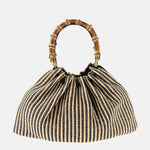 Caterina Bertini Large Bamboo Handle Shoulder Bag in Black and Tan Raffia - Big Bag NY