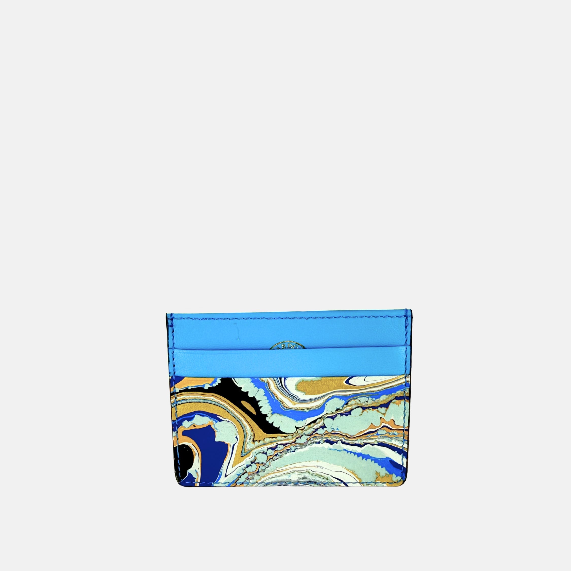 Riccardo Luci Marble Leather Credit Card Holder Aqua Turquoise Mix 2 - Big Bag NY