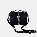 Campomaggi PORZIA Small Black Satchel Bag with Silver Flower Studs - Big Bag NY
