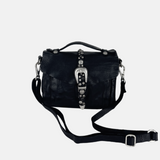 Campomaggi PORZIA Small Black Satchel Bag with Silver Flower Studs - Big Bag NY