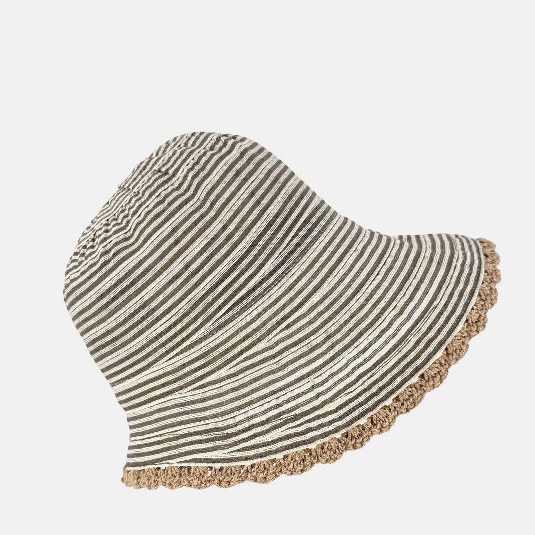 Ferruccio Vecchi Beige Striped Cloche with Crochet Trim - Big Bag NY