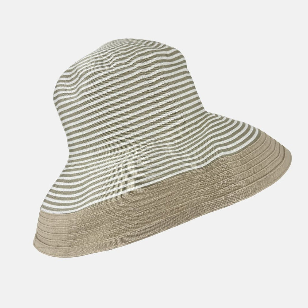 Grevi Wide Brim Striped Cotton Bucket Hat  in Beige - Big Bag NY