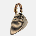 Caterina Bertini Large Bamboo Handle Shoulder Bag in Black and Tan Raffia - Big Bag NY