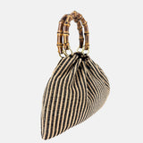 Caterina Bertini Large Bamboo Handle Shoulder Bag in Black and Tan Raffia - Big Bag NY