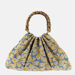 Caterina Bertini Large Bamboo Handle Shoulder Bag in Blue and Yellow Floral - Big Bag NY