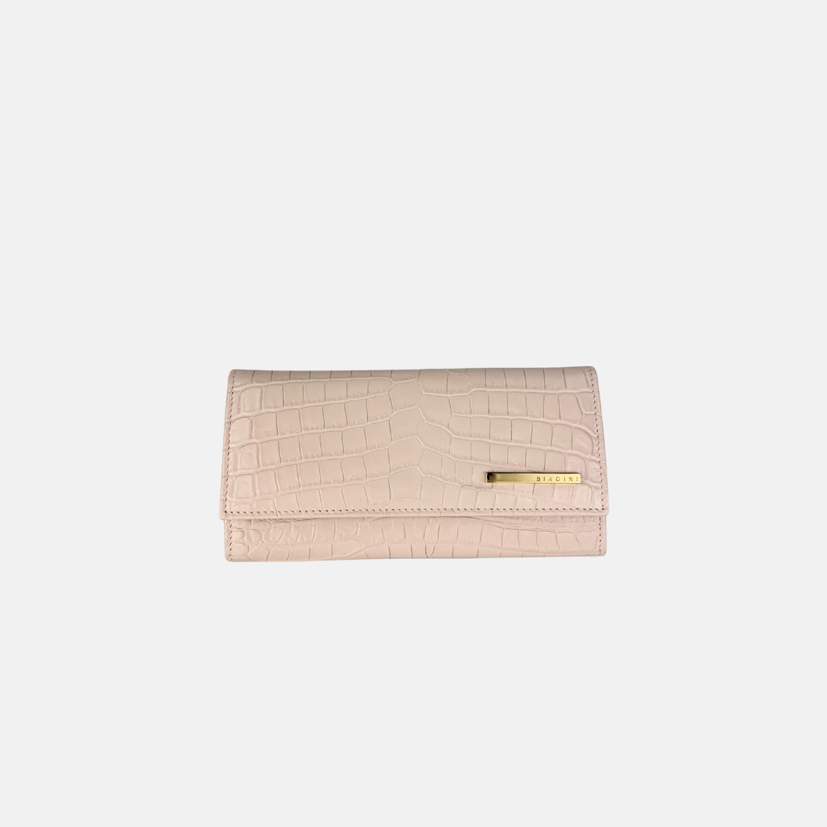 Biagini Croco Embossed Leather Flap Clutch Long Wallet in Light Pink - Big Bag NY