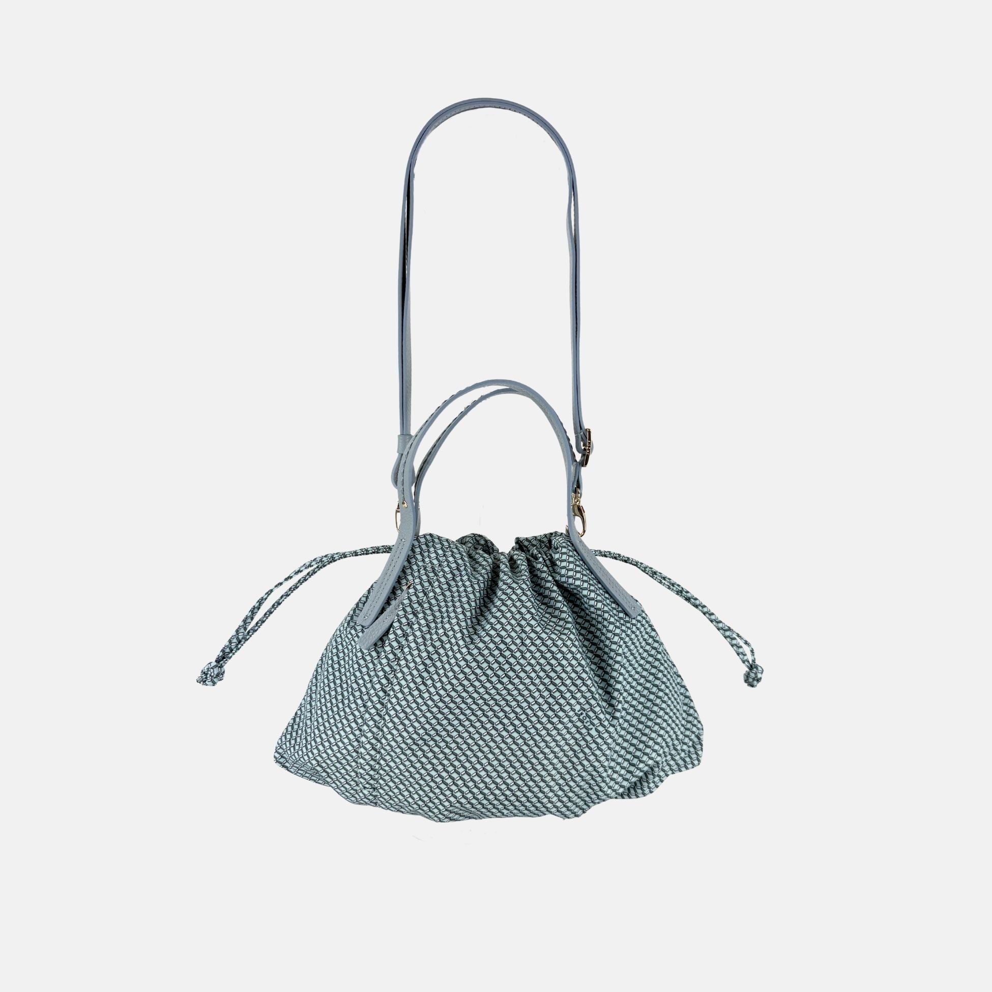 PLINIO Drawstring Tote with Crossbody Strap in Cristallo - Big Bag NY