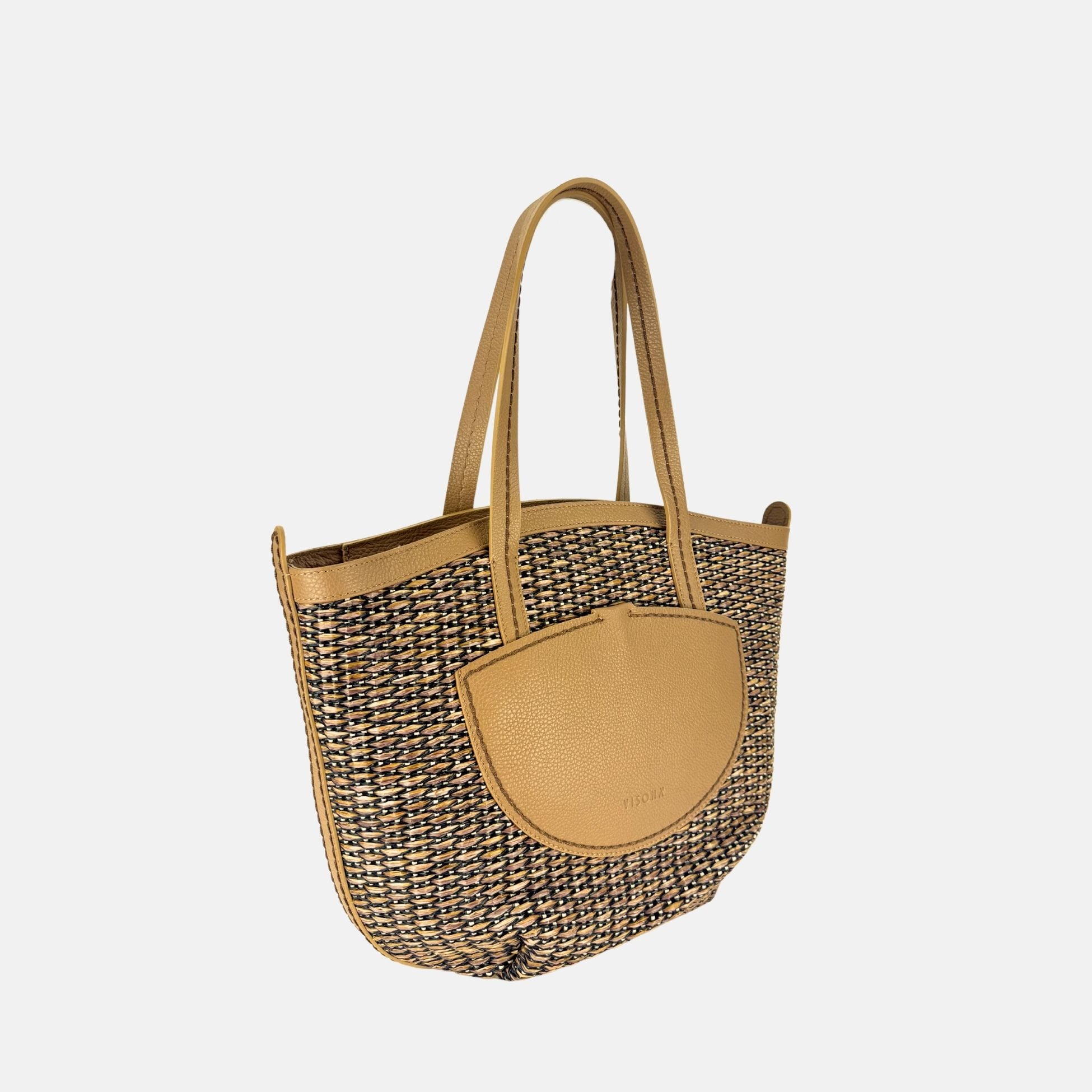 PLINIO Multicolor Weave Raffia Tote in Quercia - Big Bag NY