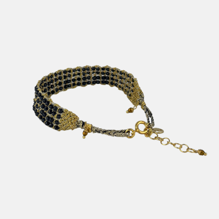 DAG Gioielli Woven Bracelet with Black Spinel Gemstones - Big Bag NY