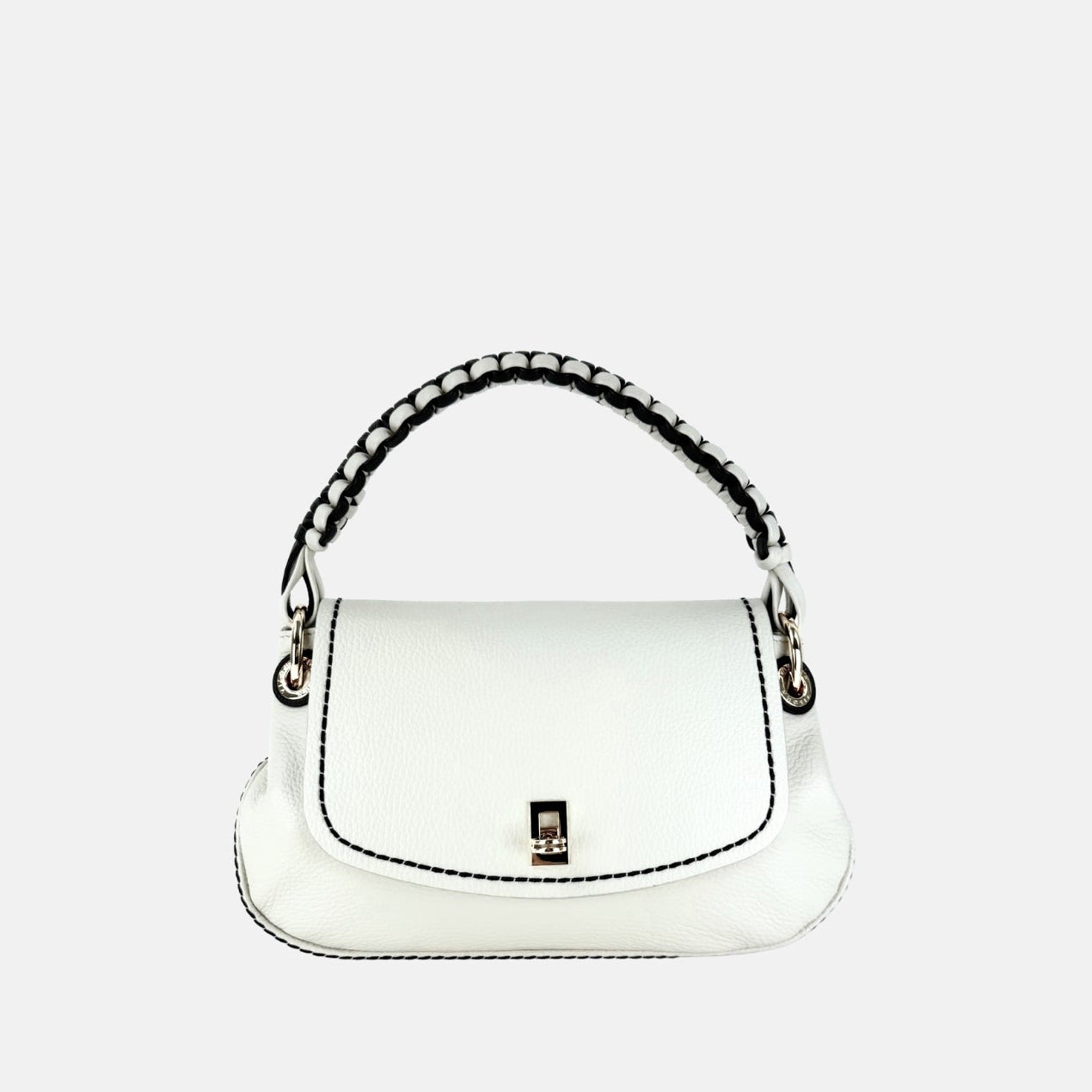 Plinio Visona Cherie Woven Top Handle Shoulder Bag in White - Big Bag NY