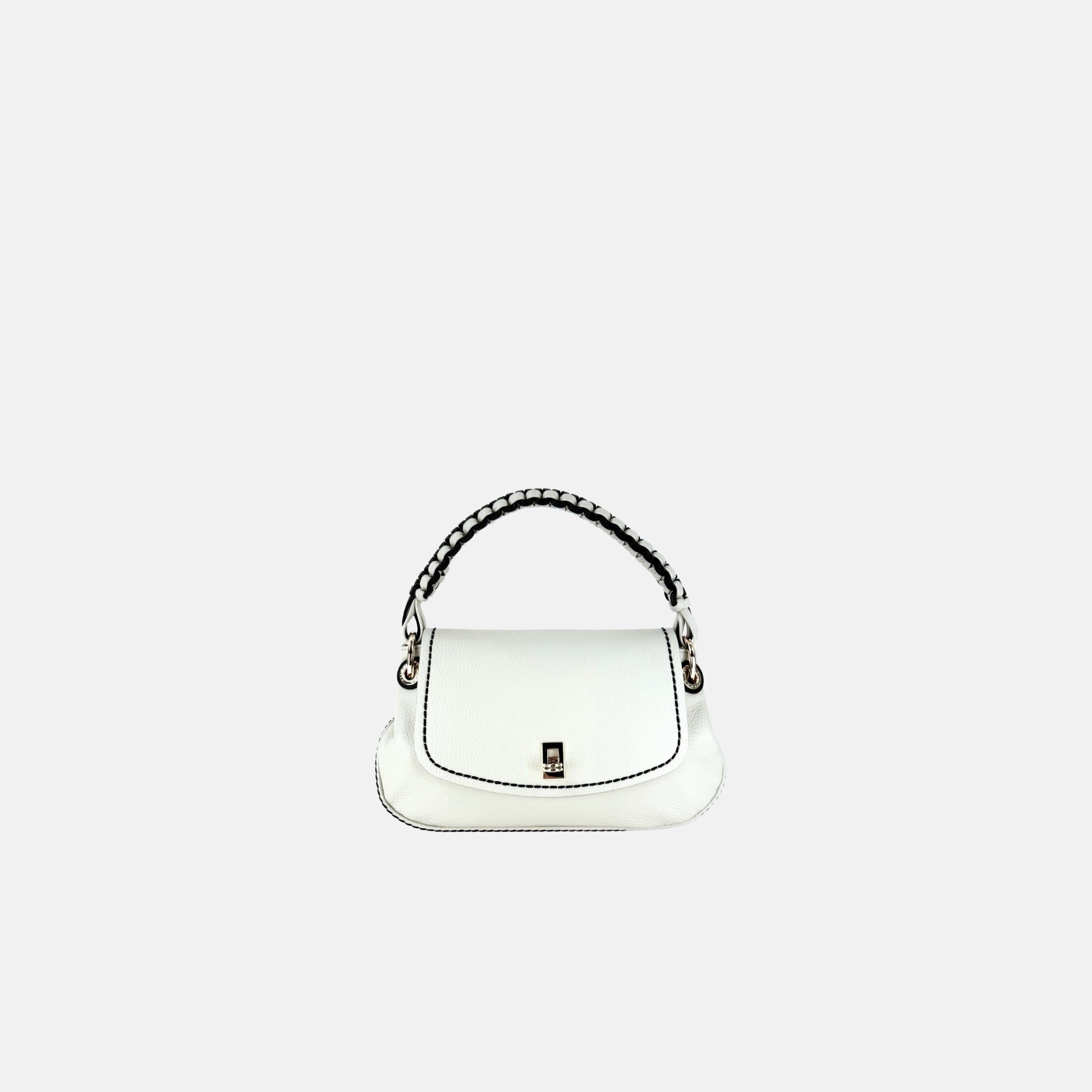 Plinio Visona Cherie Woven Top Handle Shoulder Bag in White - Big Bag NY