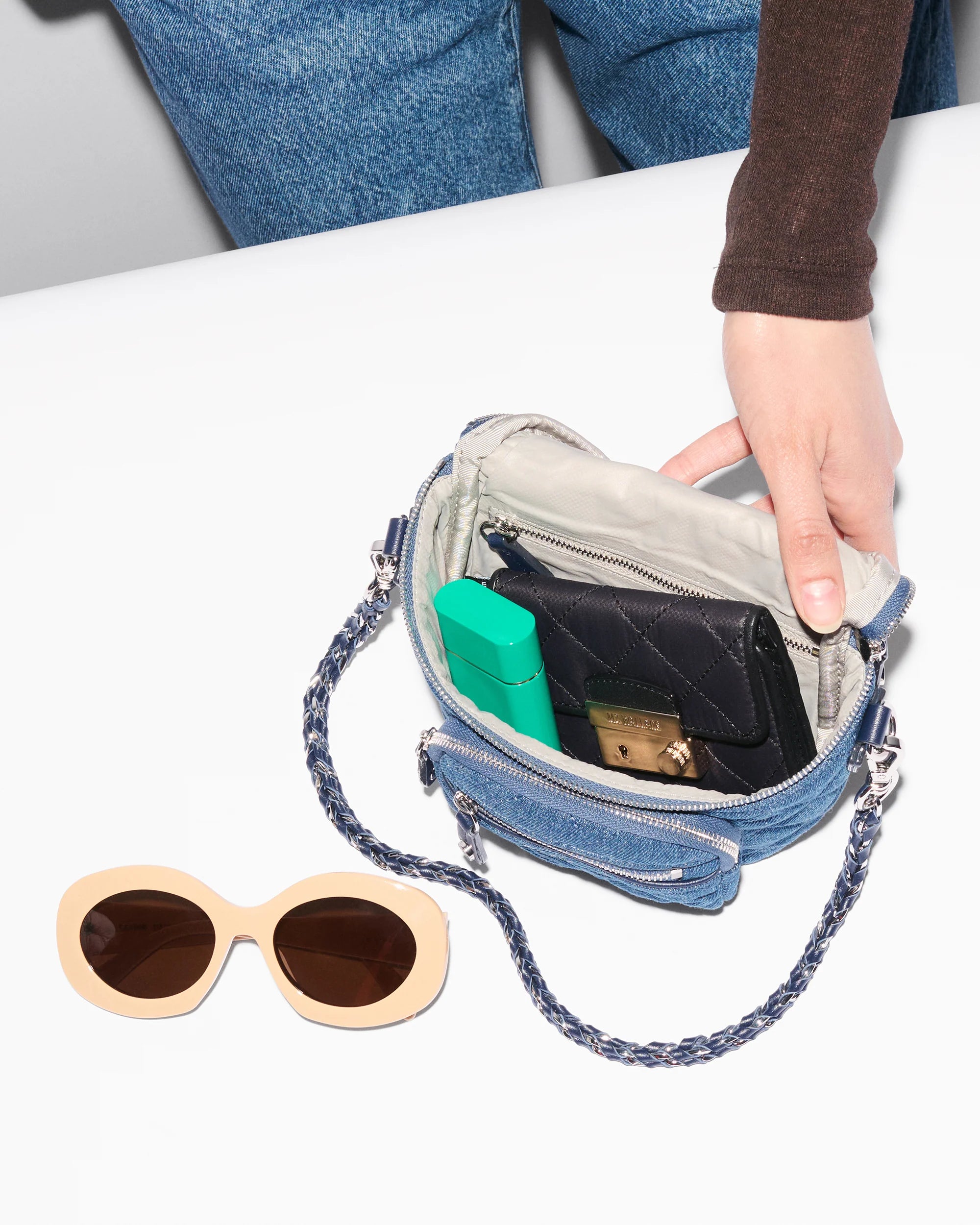MZ Wallace Micro Crosby Crossbody Sling in True Blue Denim - Big Bag NY