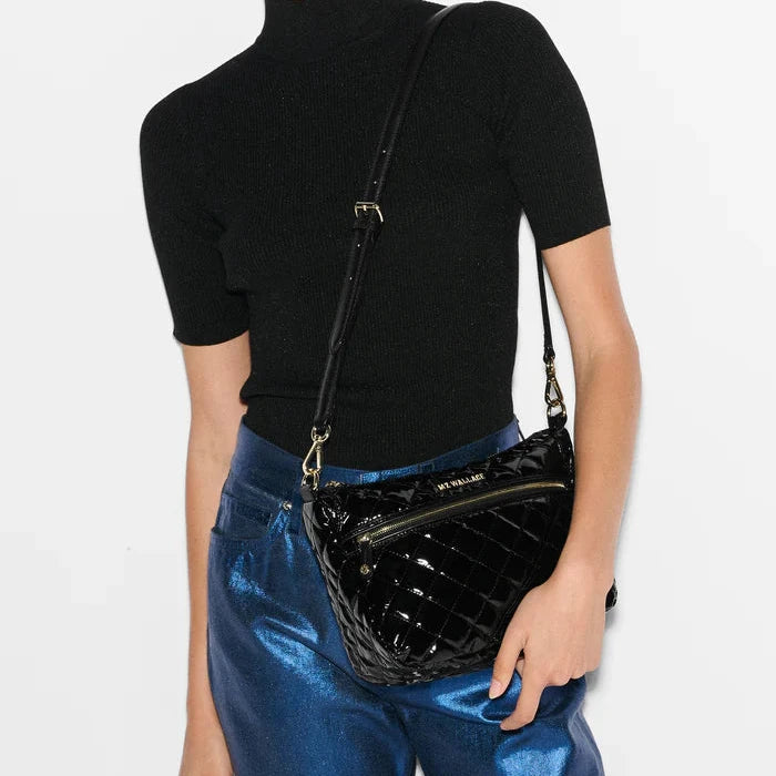 MZ Wallace Crosby ELLA Crossbody in Black Lacquer - Big Bag NY