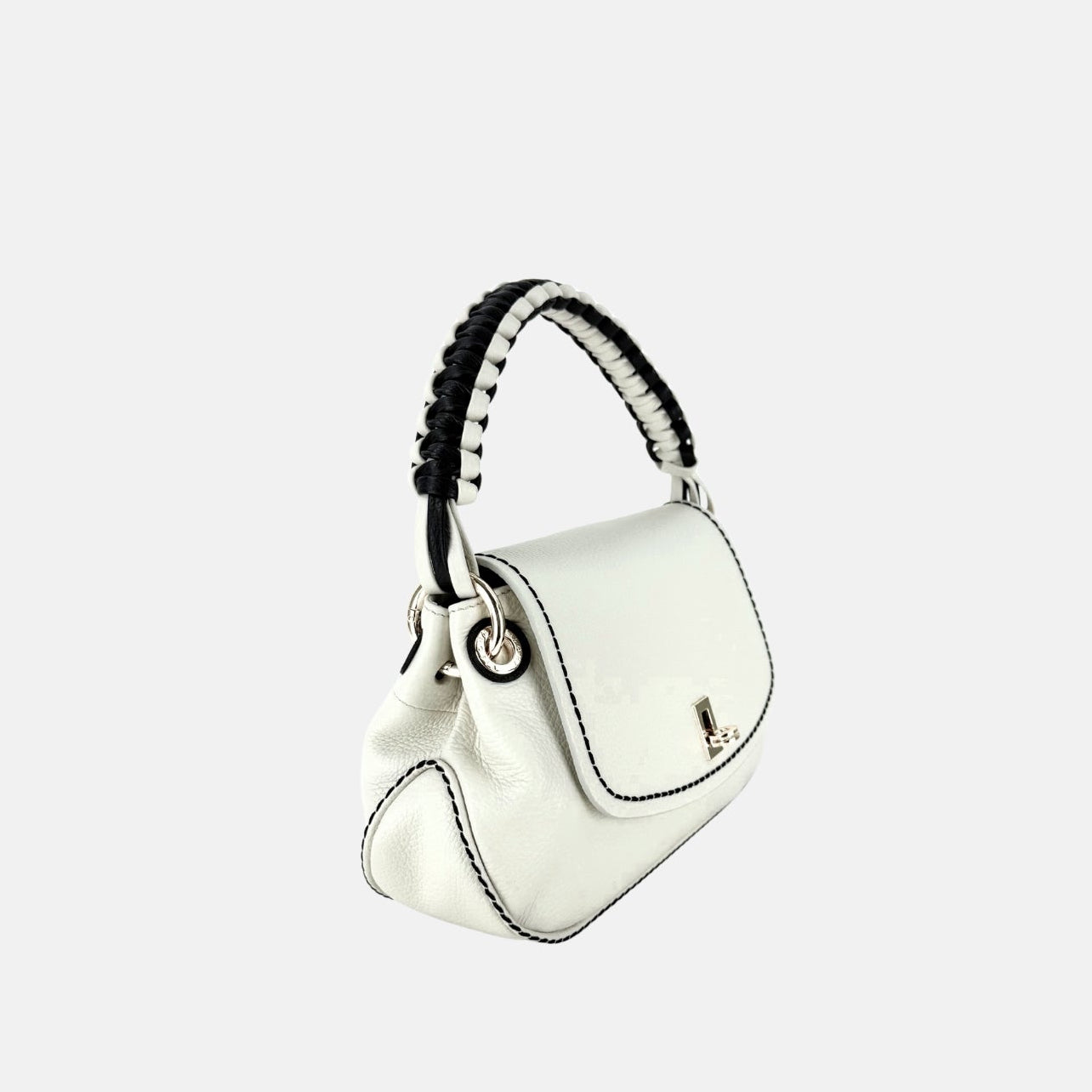 Plinio Visona Cherie Woven Top Handle Shoulder Bag in White - Big Bag NY