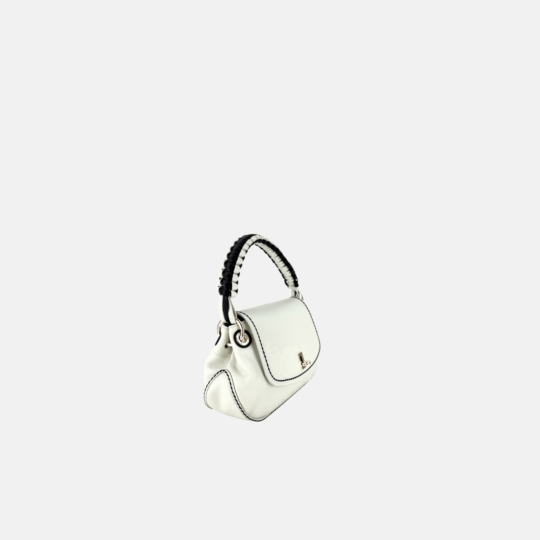 Plinio Visona Cherie Woven Top Handle Shoulder Bag in White - Big Bag NY