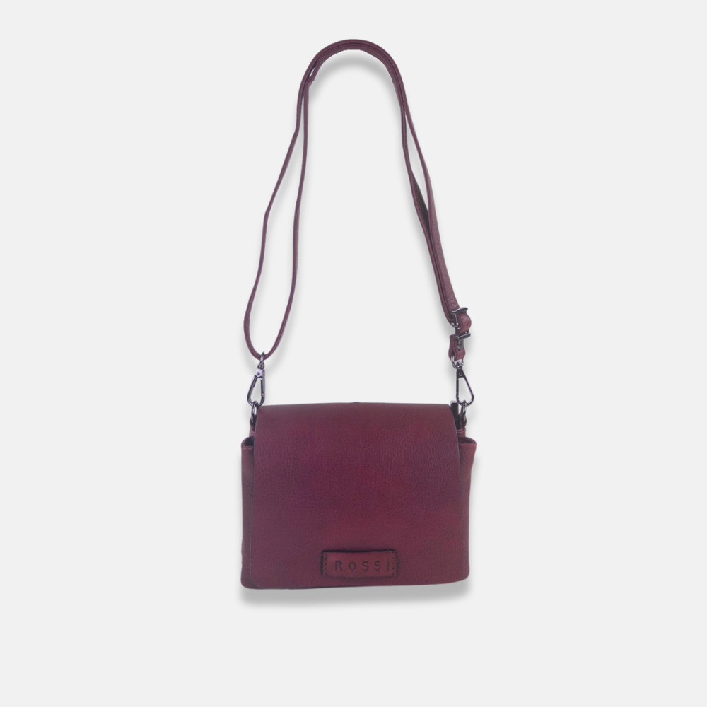 Rossi Front Flap Leather Crossbody in Burgundy - Big Bag NY