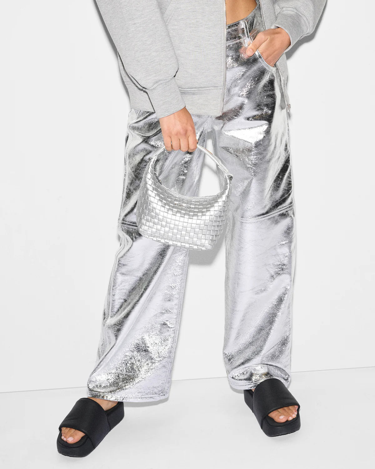MZ Wallace Matte Silver Mini Woven Hobo - Big Bag NY