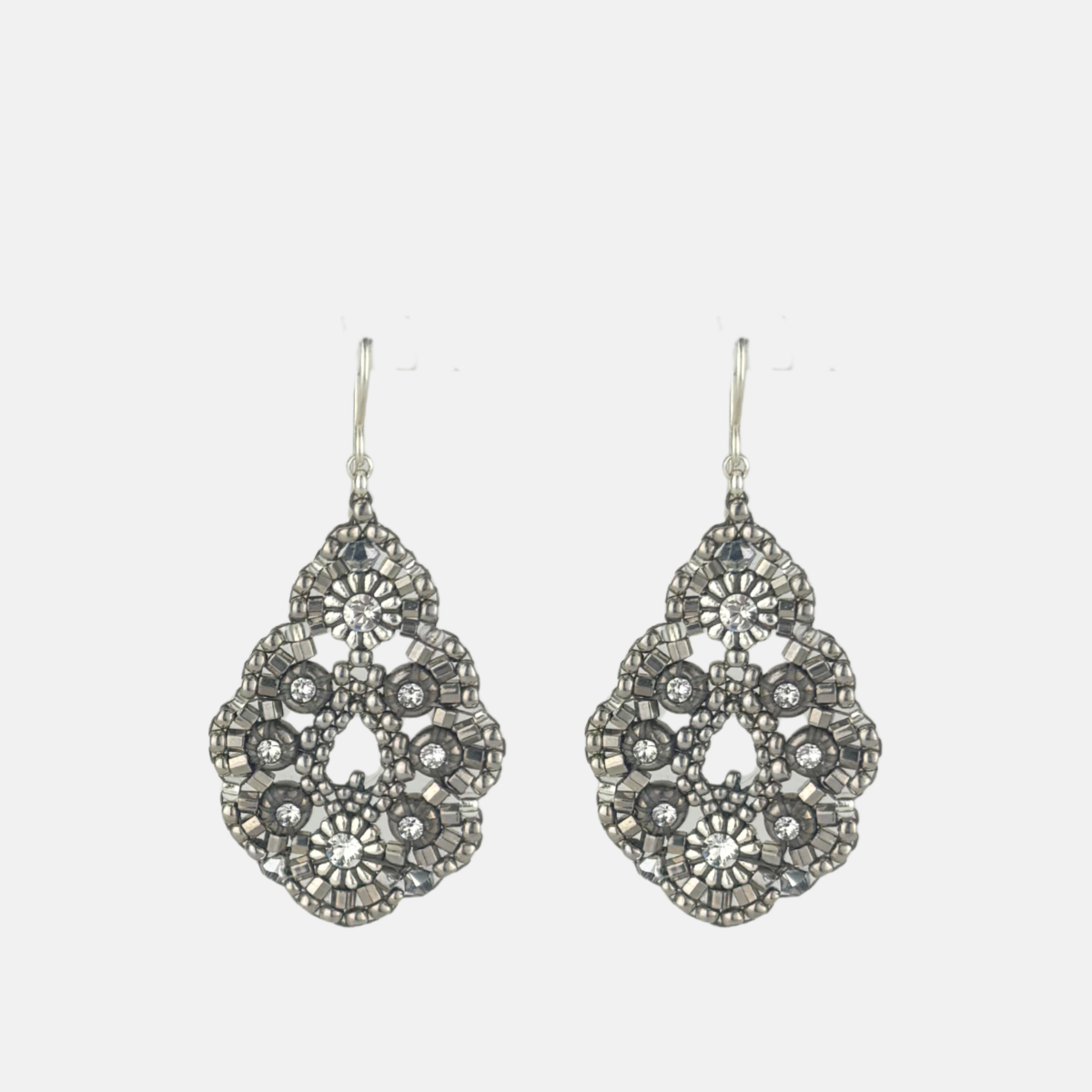 Miguel Ases Silver Swarovski Almond Drop Earrings - Big Bag NY