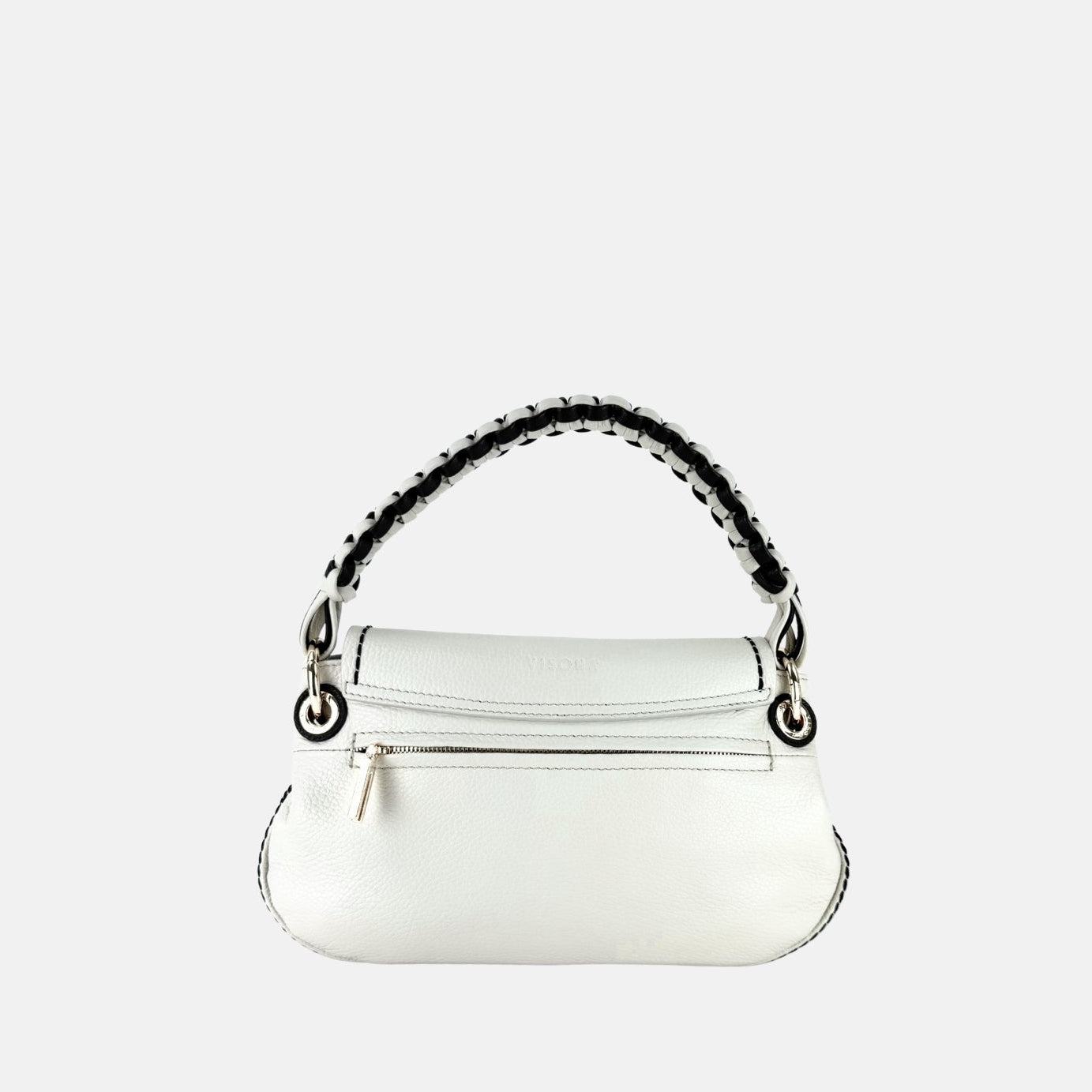 Plinio Visona Cherie Woven Top Handle Shoulder Bag in White - Big Bag NY