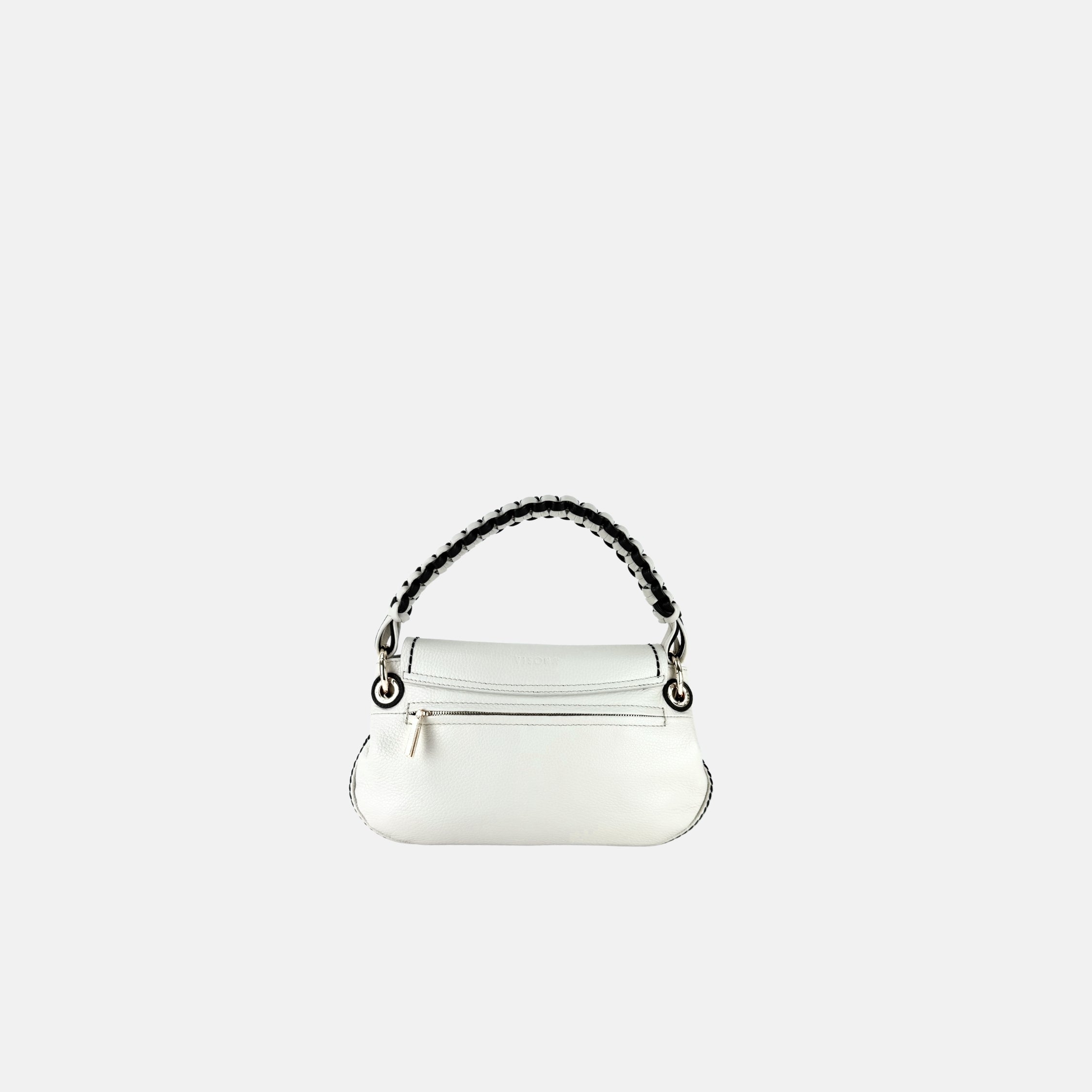 Plinio Visona Cherie Woven Top Handle Shoulder Bag in White - Big Bag NY