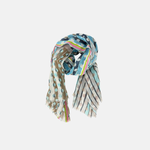Storiatipic Bubble Linen Scarf with Jacquard Trim in Turquoise - Big Bag NY