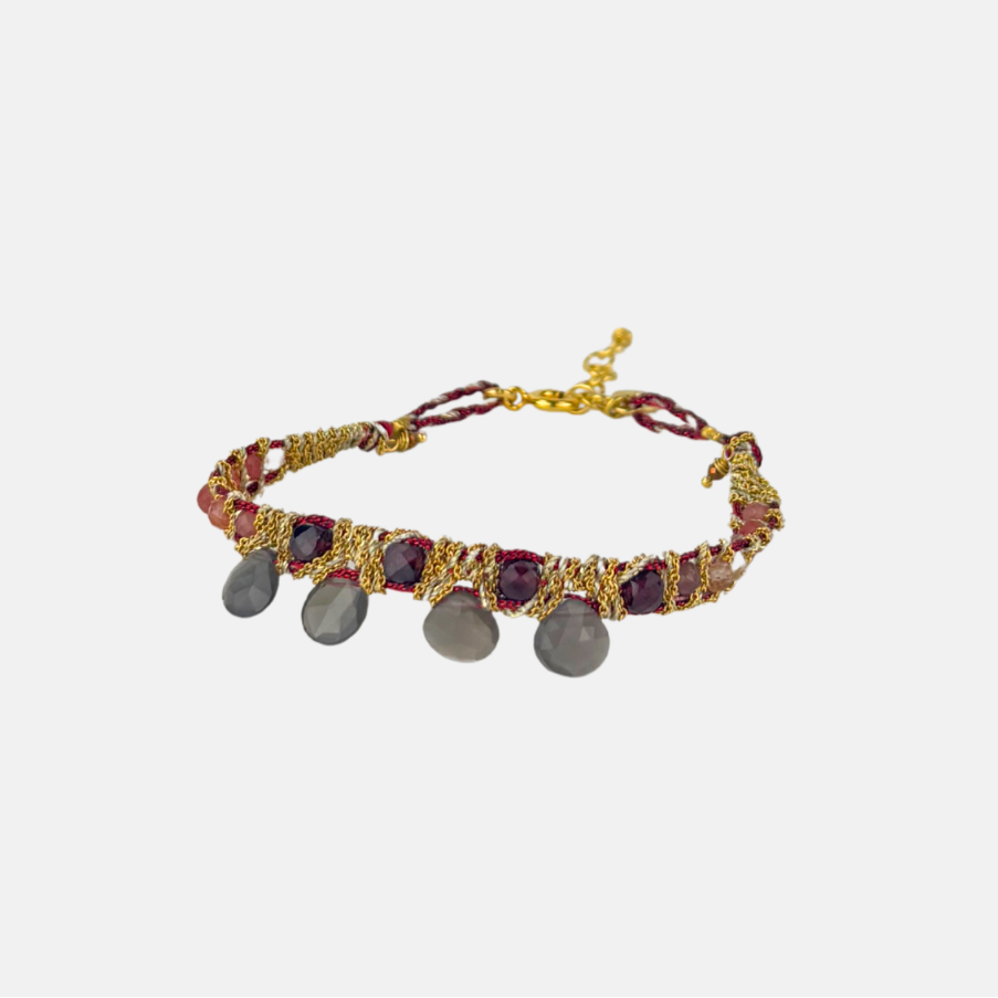 DAG Gioielli Candy Drop Bracelet with Garnet and Gray Moonstone Gemstones - Big Bag NY