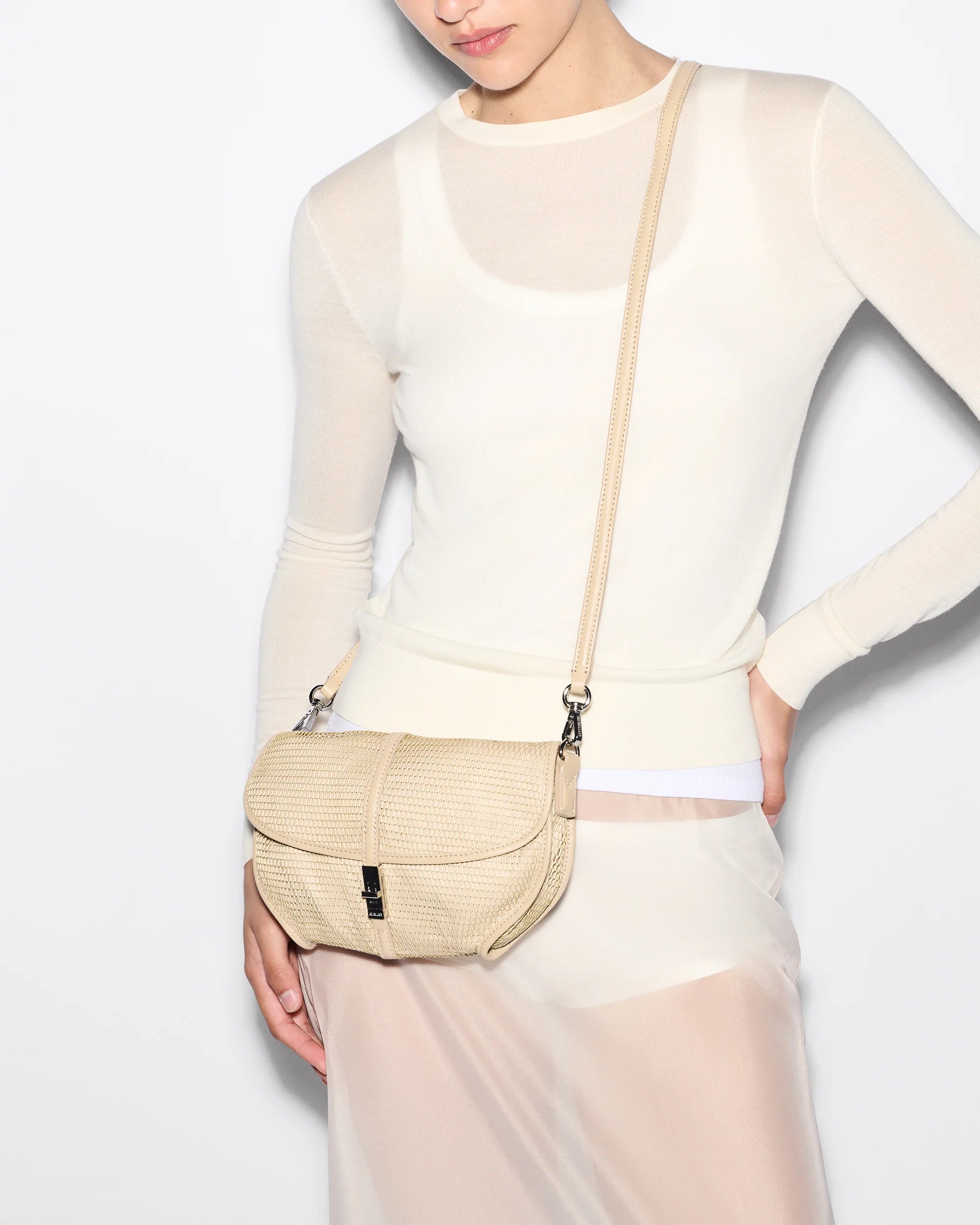 MZ WALLACE Astor Small Convertible Clutch in Buff Mesh - Big Bag NY