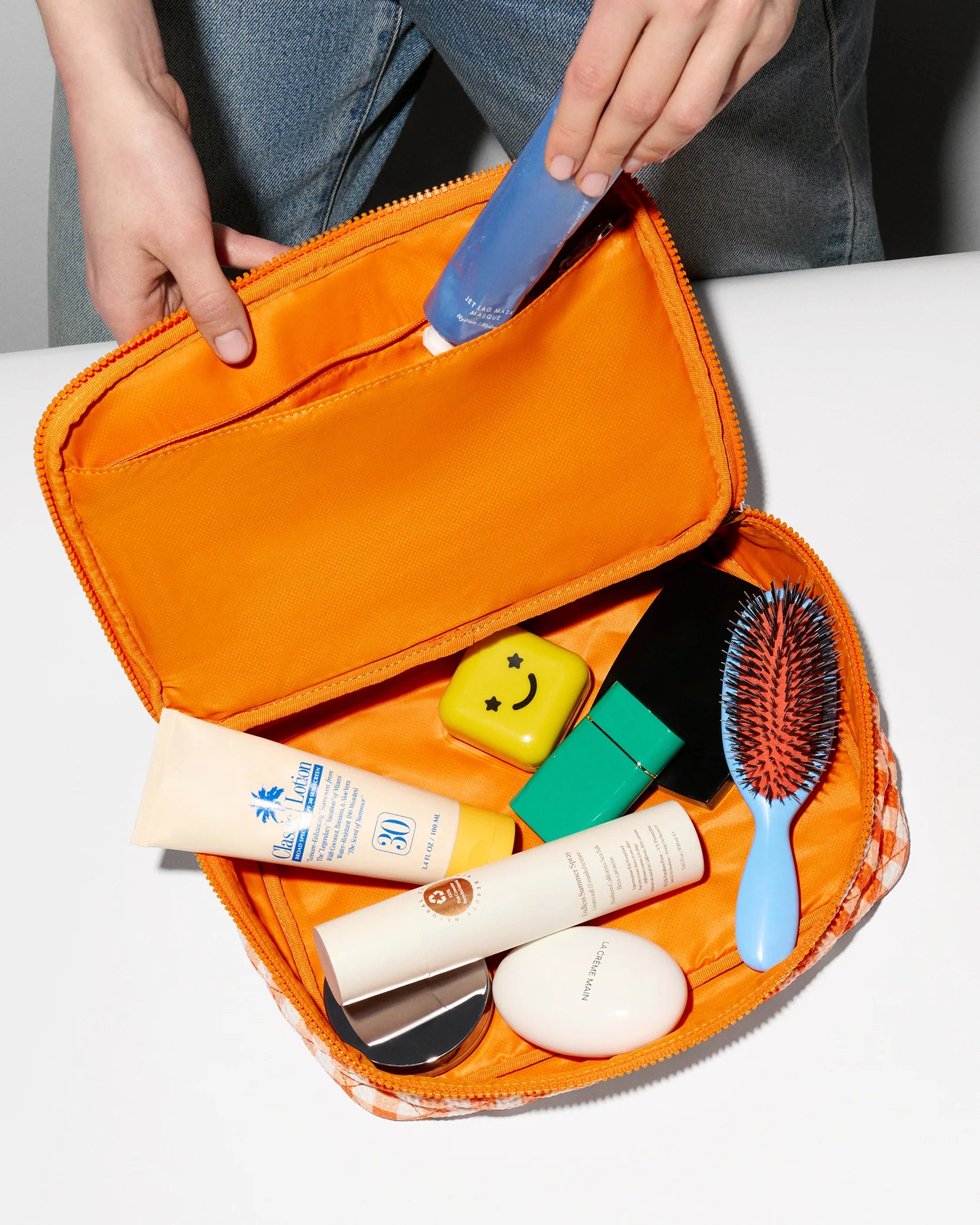 MZ Wallace Zip Round Organizer in Sunset Orange Gingham - Big Bag NY