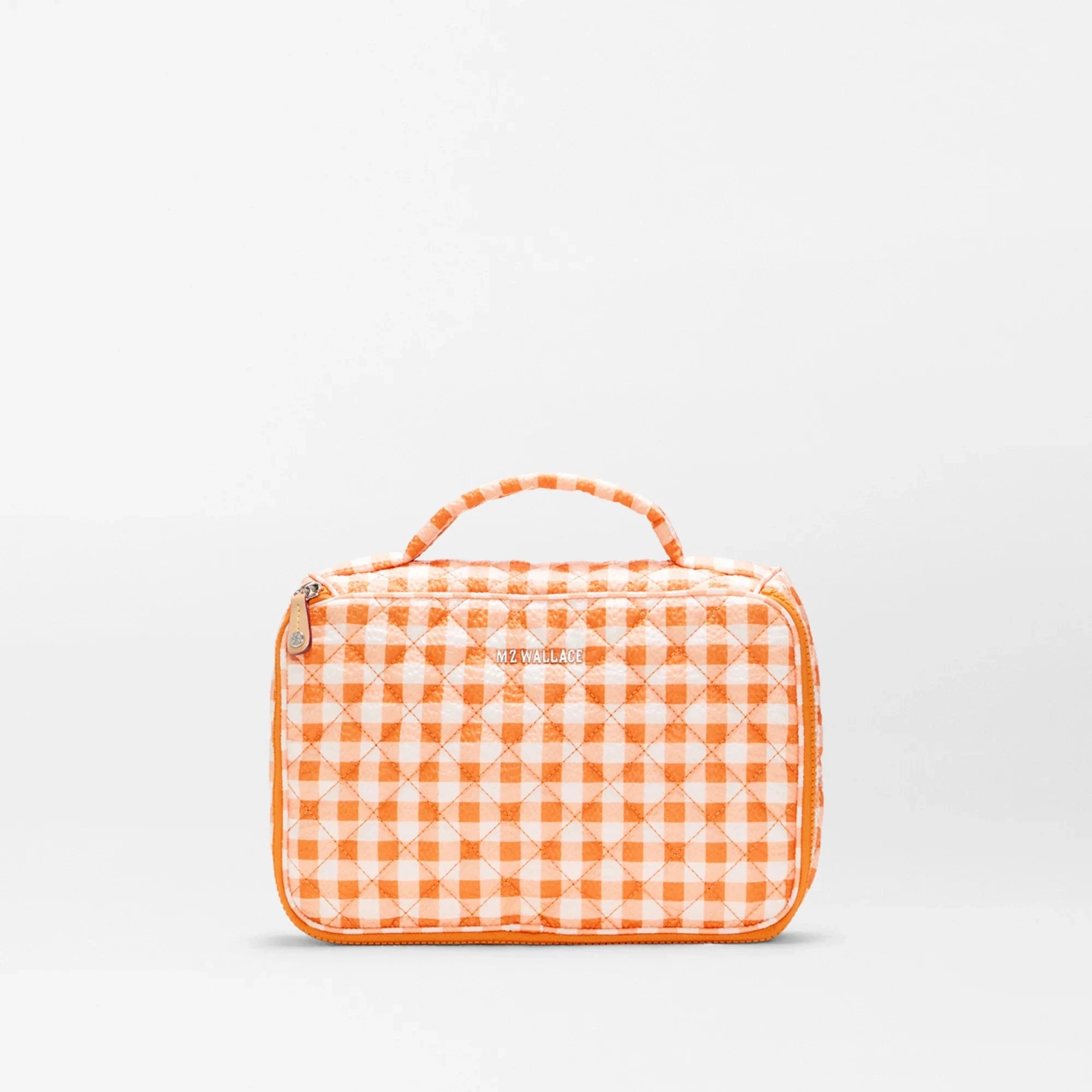 MZ Wallace Zip Round Organizer in Sunset Orange Gingham - Big Bag NY
