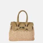 Caterina Bertini Medium Raffia and Leather Crossbody Bag