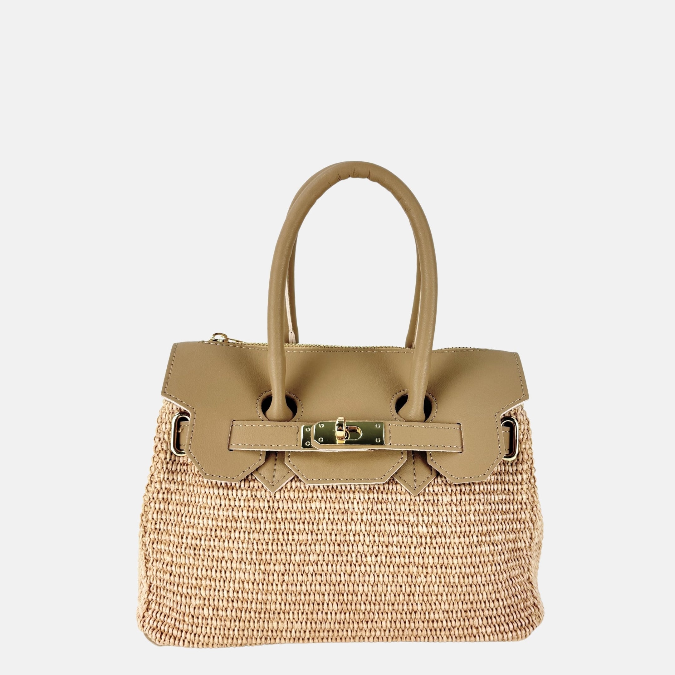 Caterina Bertini Medium Raffia and Leather Crossbody Bag