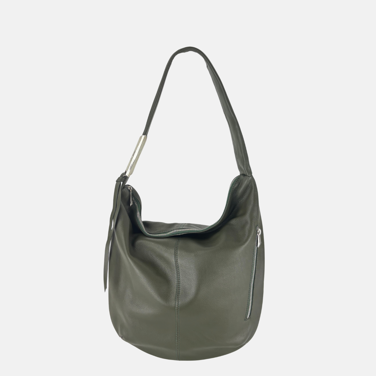 Angi Venezia Large Asymmetric Hobo with Silver Ornament - Big Bag NY
