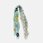 Storiatipic Anne Embroidered Linen Scarf in Aqua - Big Bag NY