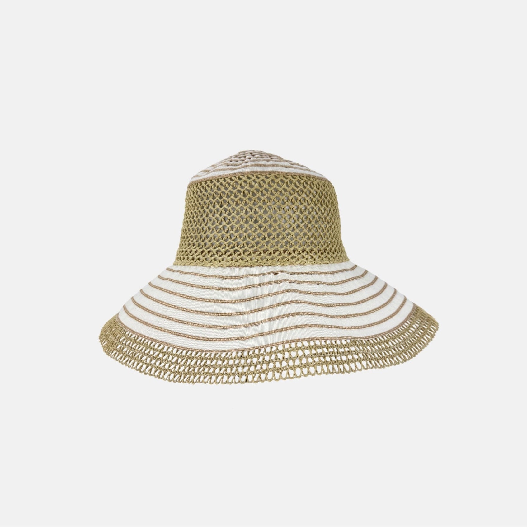Grevi Raffia Mesh Foldable Floppy Hat in Beige - Big Bag NY