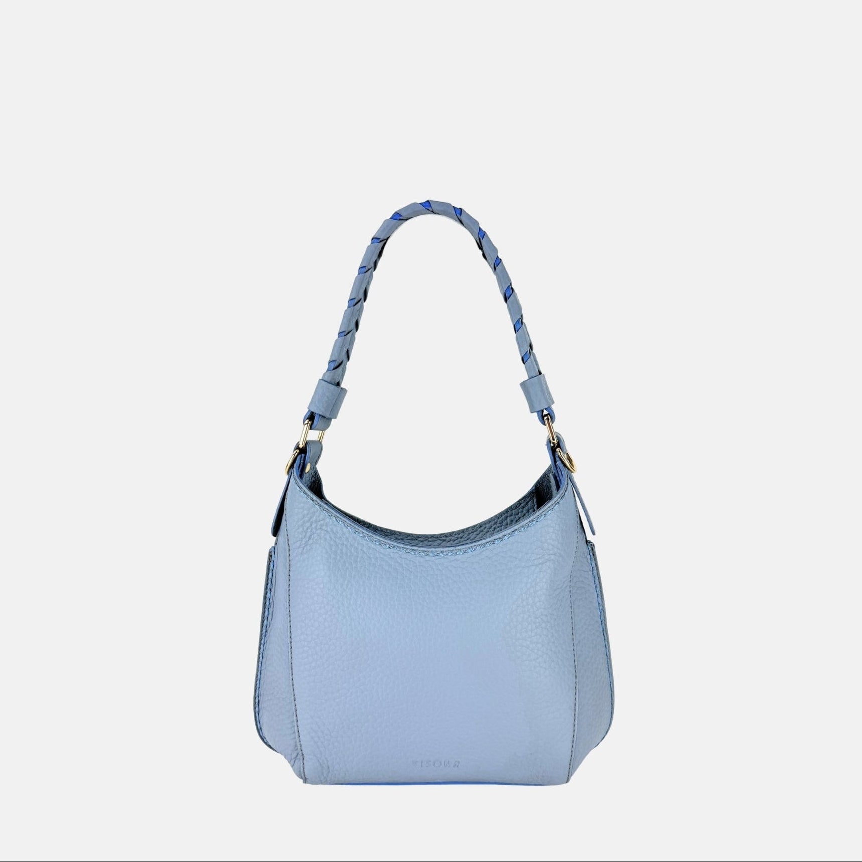 Plinio Visona Mia Braided Top Handle Small Shoulder Bag in Sky Blue - Big Bag NY