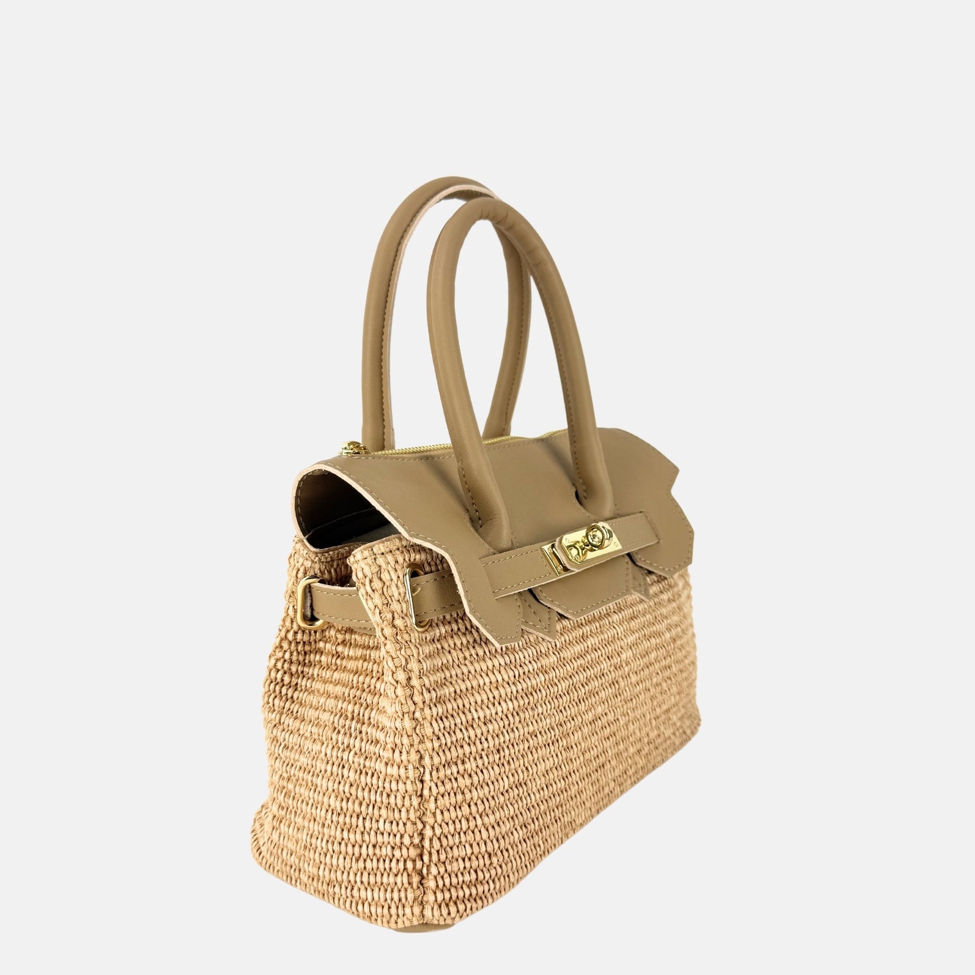 Caterina Bertini Medium Raffia and Leather Crossbody Bag - Big Bag NY