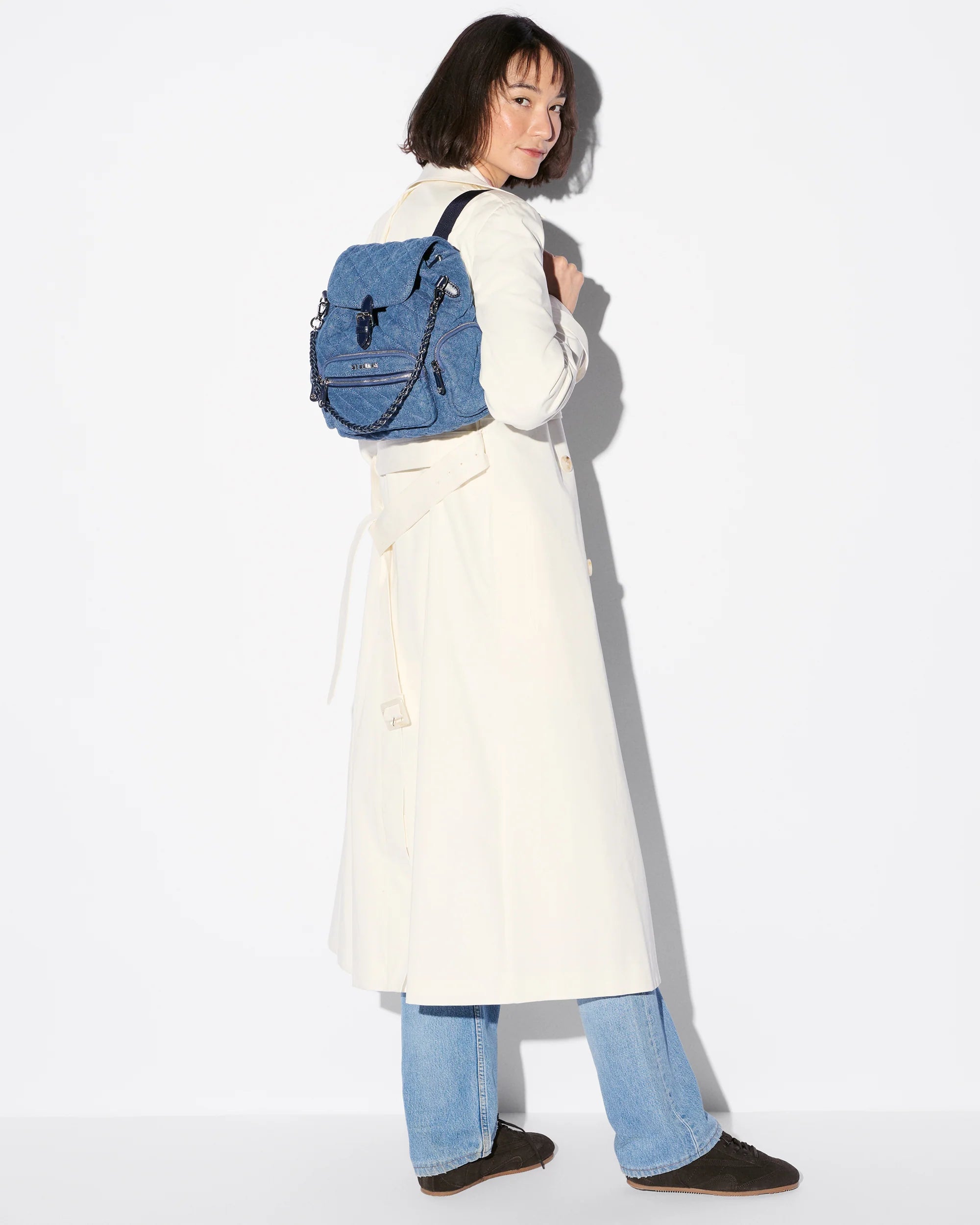 MZ Wallace Mini Crosby Backpack in True Blue Denim - Big Bag NY
